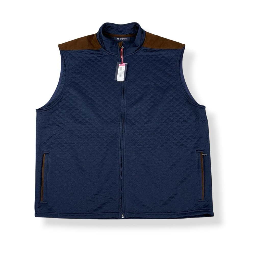 Cremieux Vest Men XXL Blue Brown Quilted Full Zip Sleeveless Navy NWT
